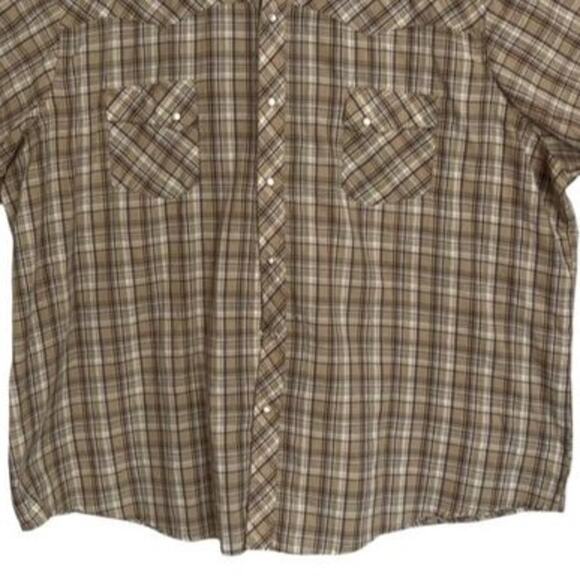 Wrangler Wrancher Shirt Mens Size 3X Brown Short Sleeve Pearl Snap Collar - Picture 5 of 7